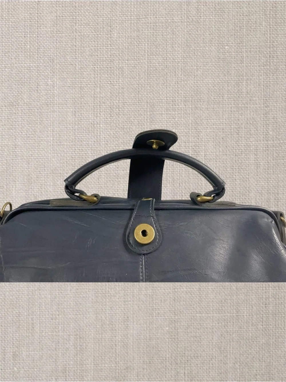 Vintage Capezio Doctor-Style Crossbody Handbag Navy Blue Faux Leather